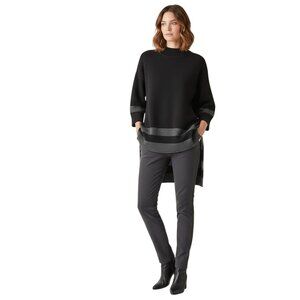 L. K. Bennett Black Gray Wool High Low 3/4 Sleeve Mock Neck Sweater Size S